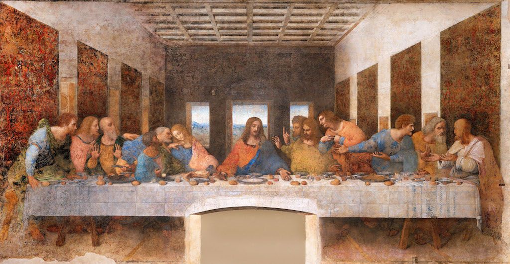 D3EA3C Leonardo da Vinci, Posljednja večera 1494-98 Milano, Samostan Santa Maria delle Grazie. Tempera na gipsu, smoli i mastiku.