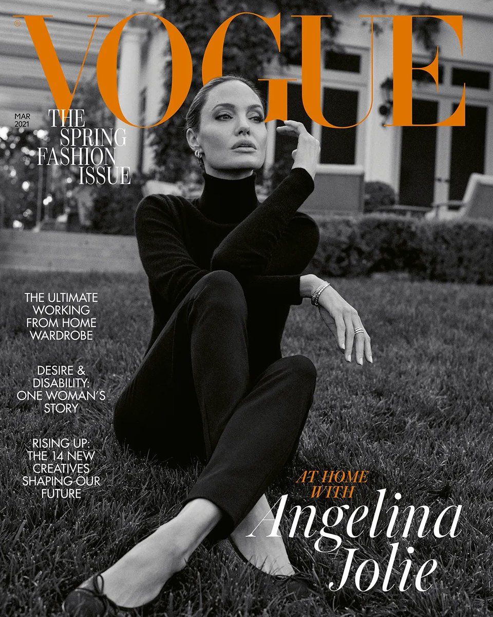Angelina Jolie ant 2021 m. Kovo mėn. „British Vogue“ viršelio