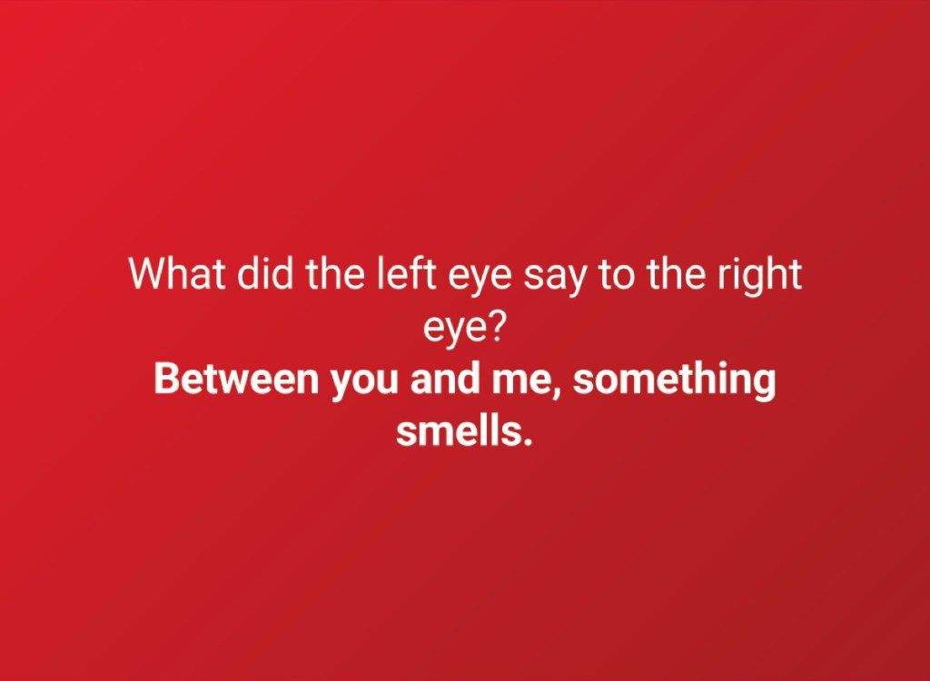 Mitä vasen silmä sanoi oikealle silmälle? Sinun ja minun välissä jotain haisee.