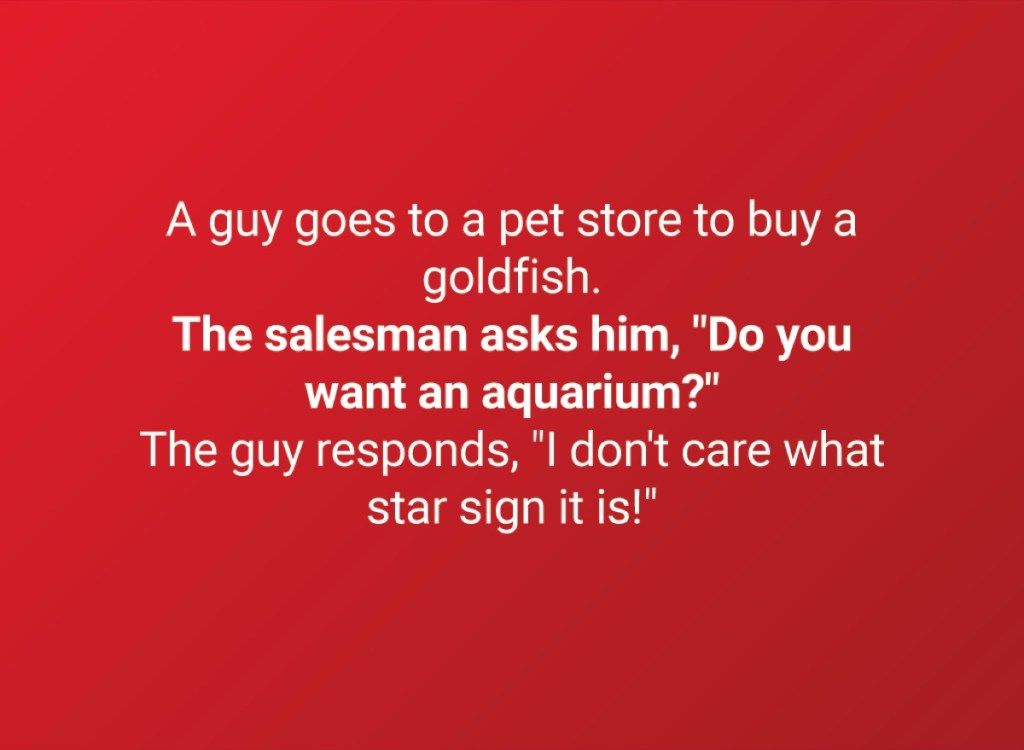 Tip gre v hišno trgovino, da bi kupil zlato ribico. Prodajalec ga vpraša,