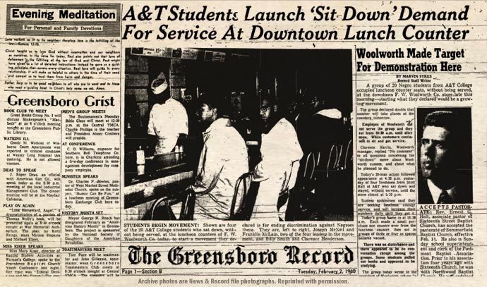 Greensboro Four hakkında gazete haberi