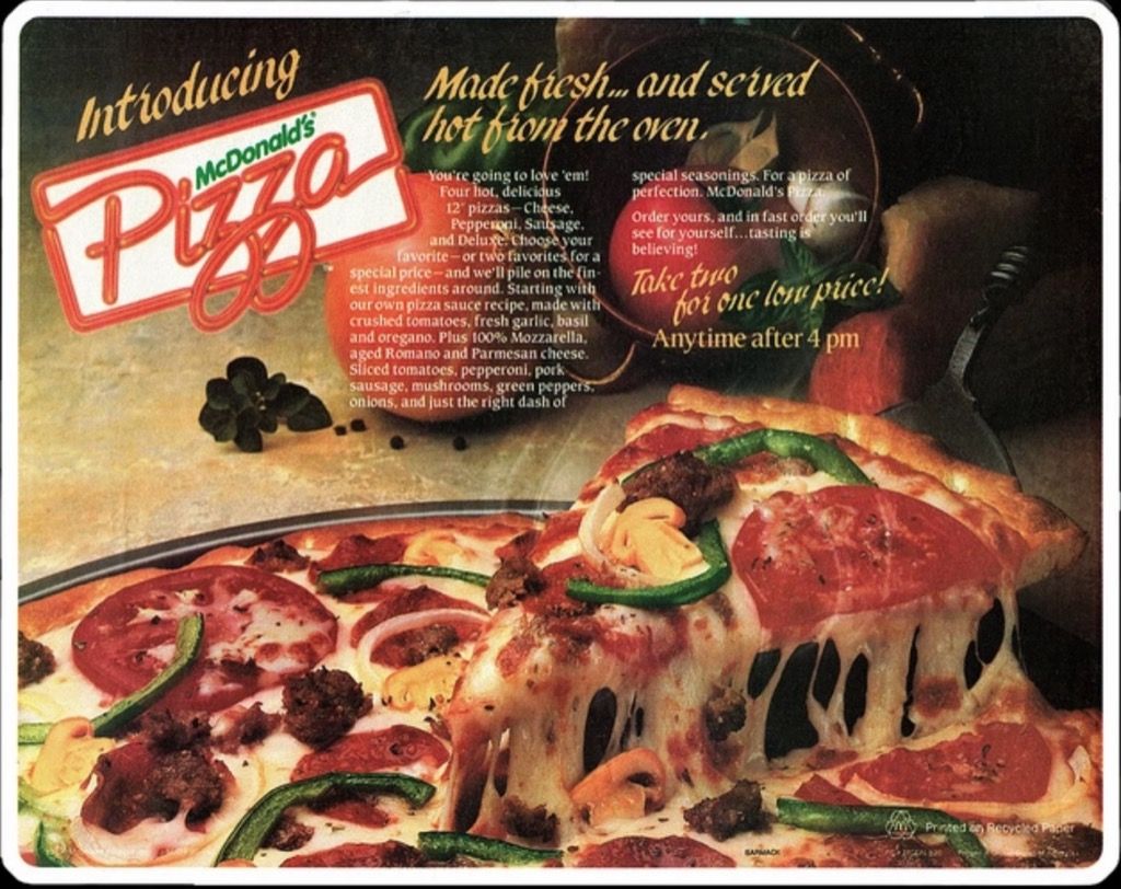 mcdonalds پیزا 80s پرانی یادوں
