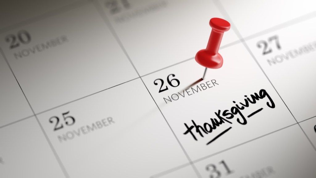 kalender met thanksgiving gemarkeerd