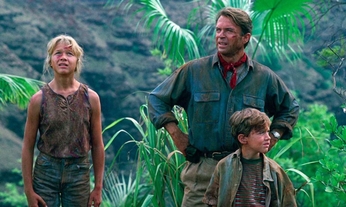 Ariana Richards, Sam Neill e Joseph Mazzello em Jurassic Park