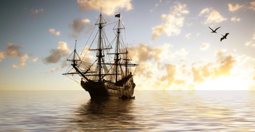 лодка на водния залез, пиратски шеги