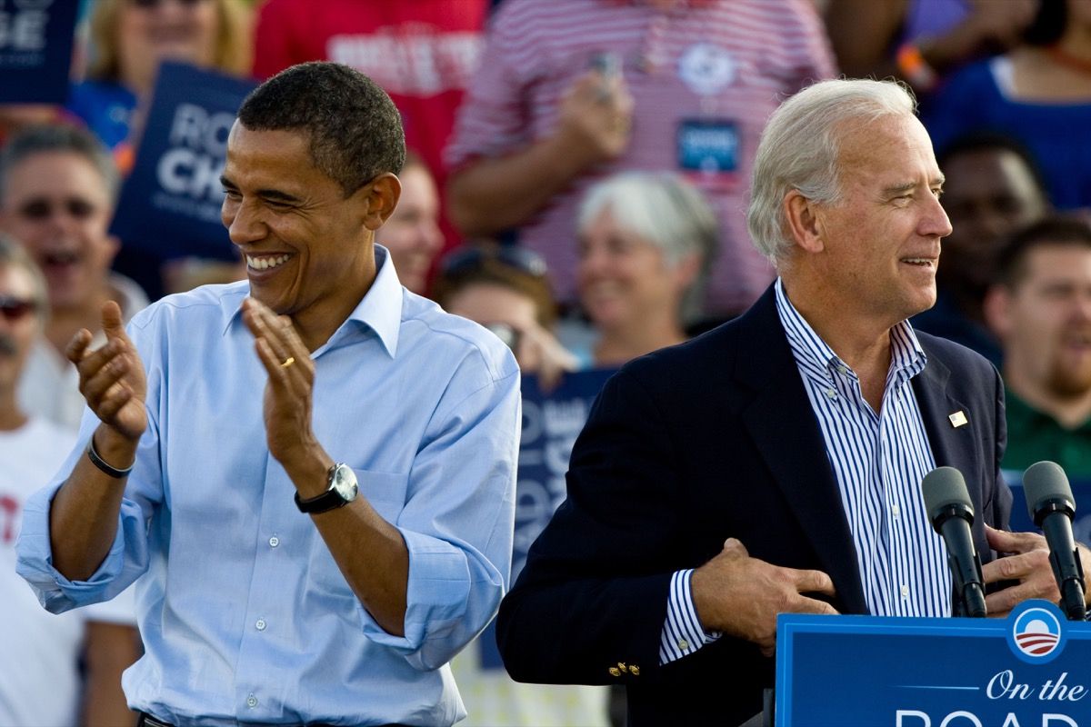 Barackas Obama ir Joe Bidenas ant kampanijos kelmo