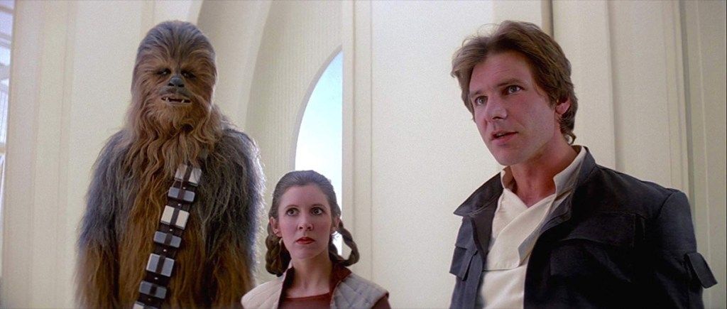Chewbacca, Leia y Han en Empire Strikes Back