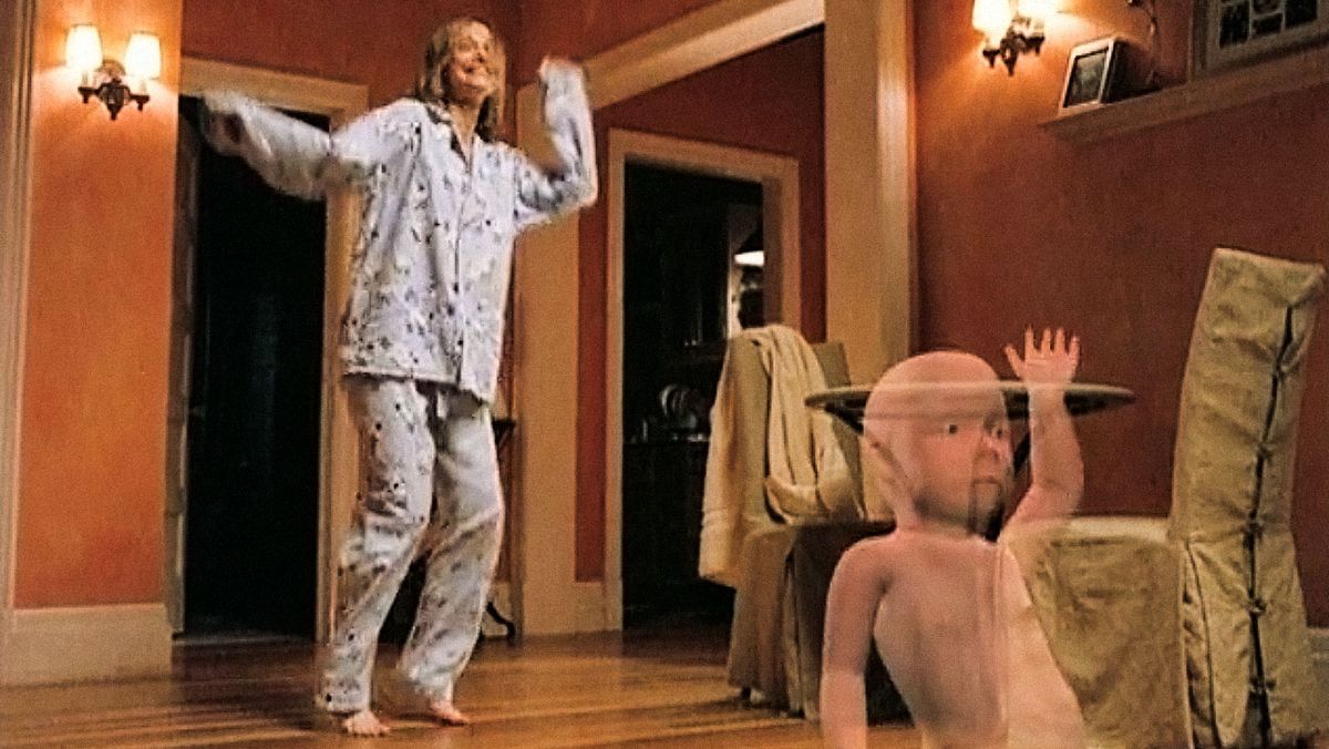 Ally McBeal tanssii pyjamassa alastoman animoituneen vauvan kanssa