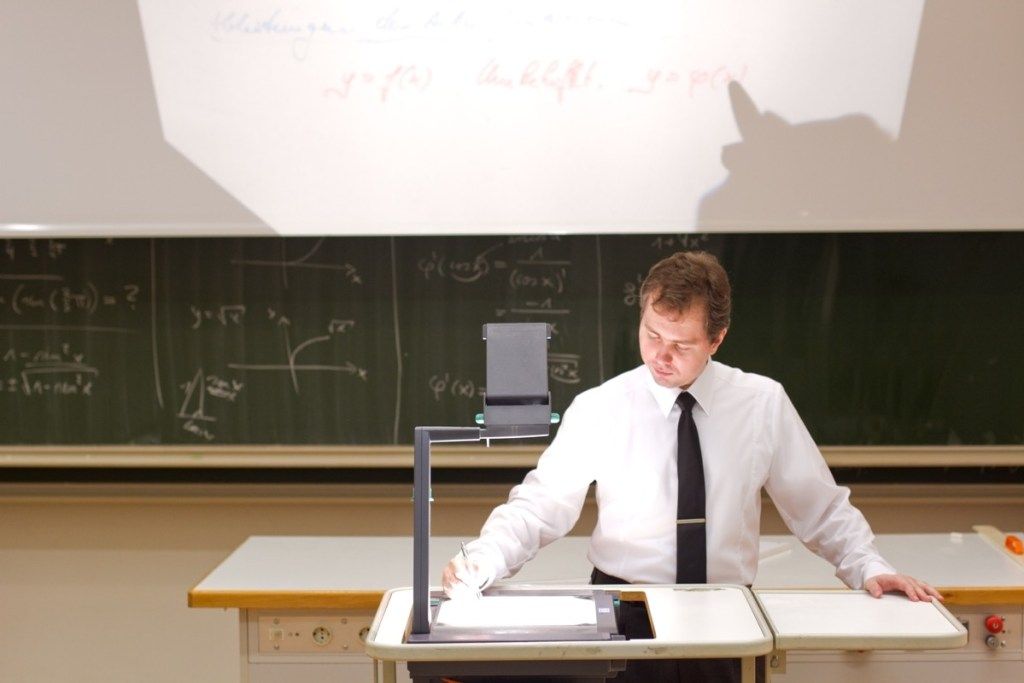 Lærer ved hjælp af en projektor Gamle objekter i klasseværelset