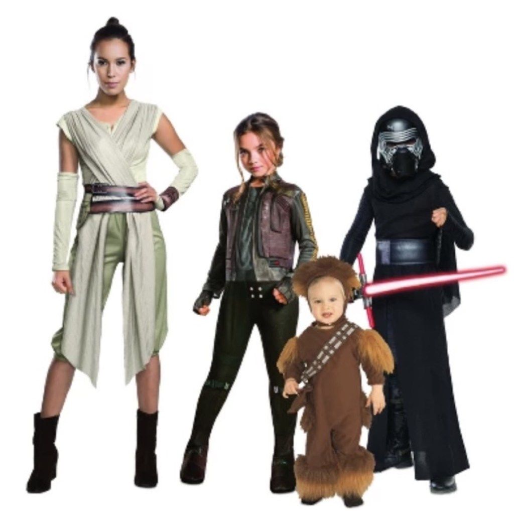 keluarga berpakaian seperti karakter star wars, kostum halloween keluarga