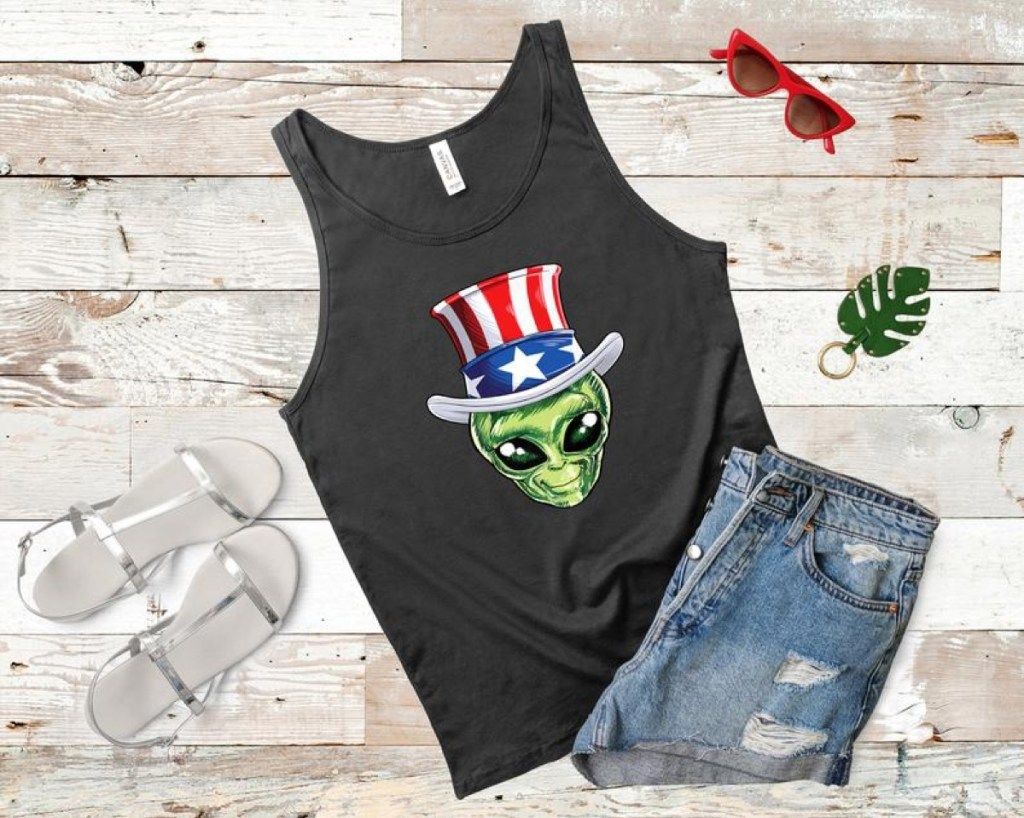 4 de julio camiseta sin mangas, camiseta alienígena, regalos del día de la independencia