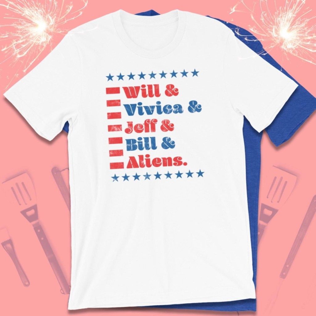 vilje og vivica og jeff og bill og aliens t-skjorte, uavhengighetsdagsgaver