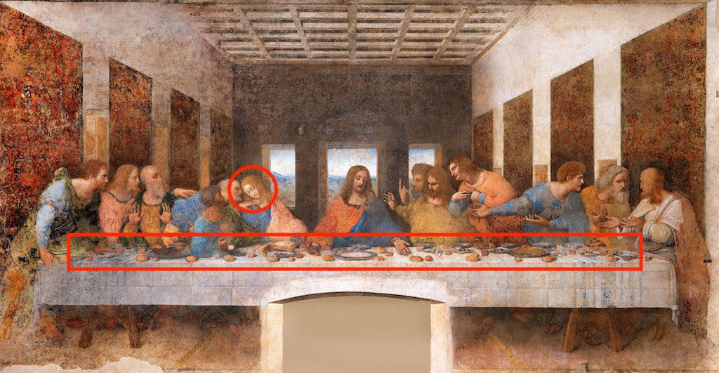 D3EA3C Leonardo da Vinci, Viimeinen ehtoollinen 1494-98 Milano, Santa Maria delle Grazien luostari. Tempera kipsi, piki ja mastiksi.