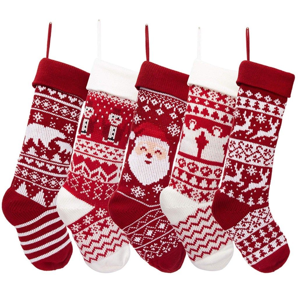 calze natalizie in maglia rossa e bianca