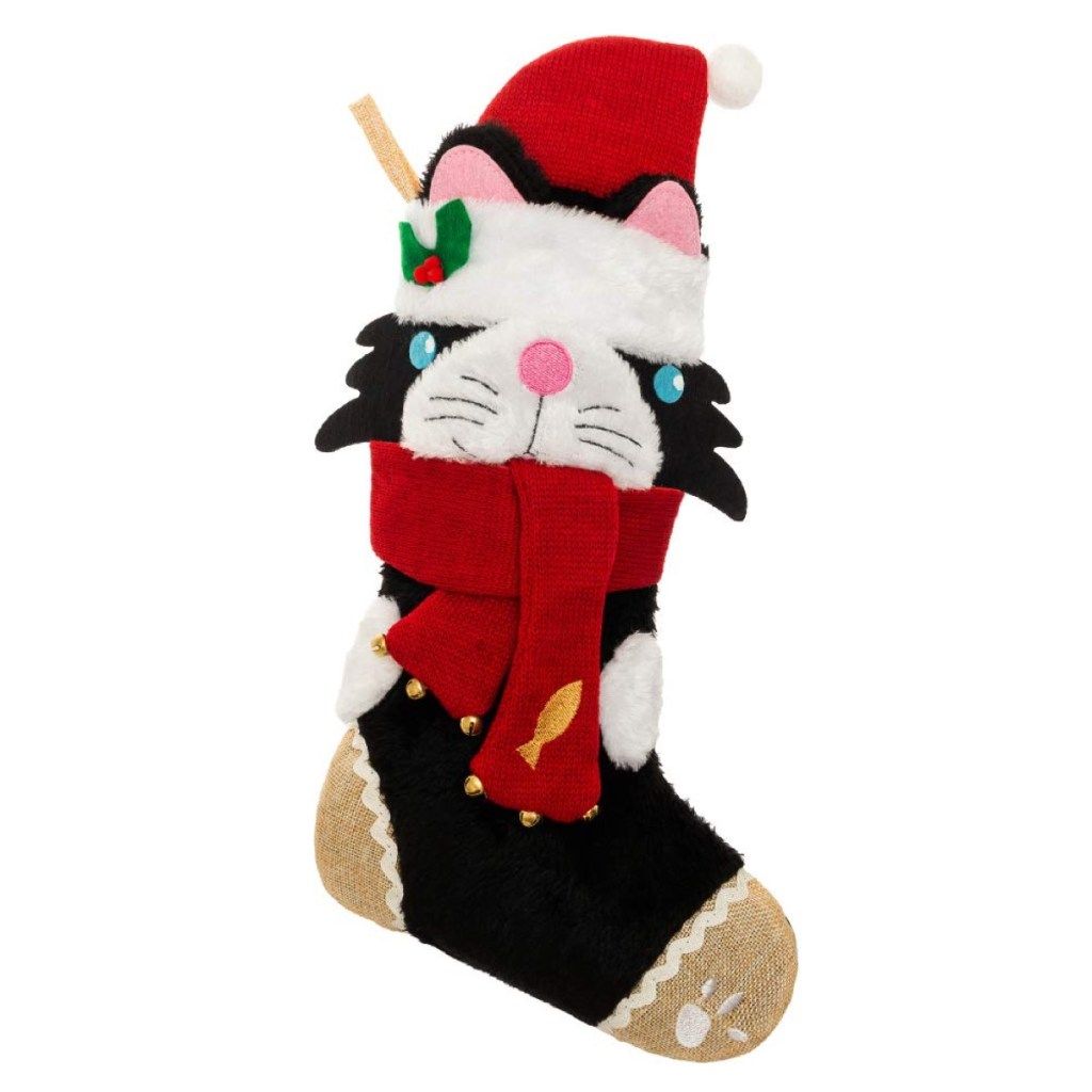 ασπρόμαυρη χριστουγεννιάτικη κάλτσα γάτας