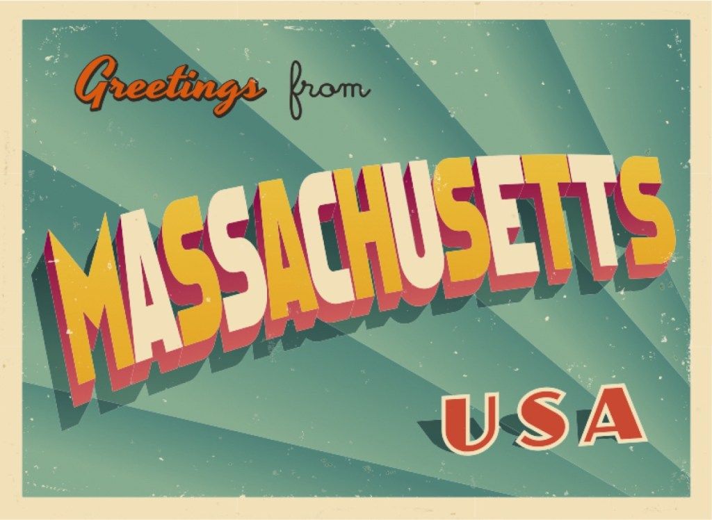 Massachusettsin postikortti kuuluisia osavaltion patsaita