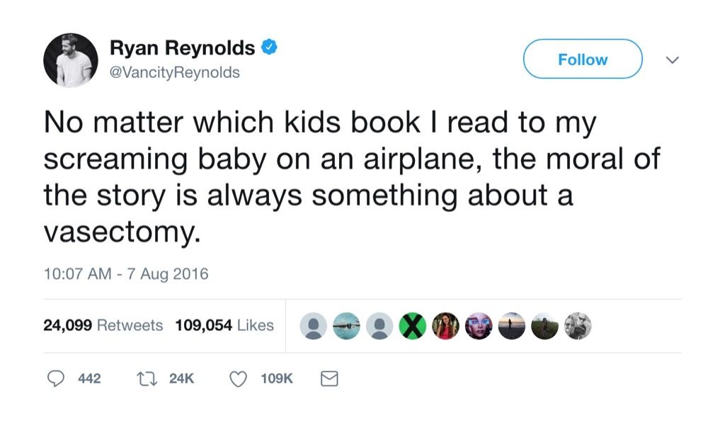 Ryan Reynolds divertente tweet vasectomia