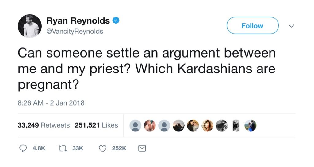 Ryan Reynolds vtipný tweet Kardashians
