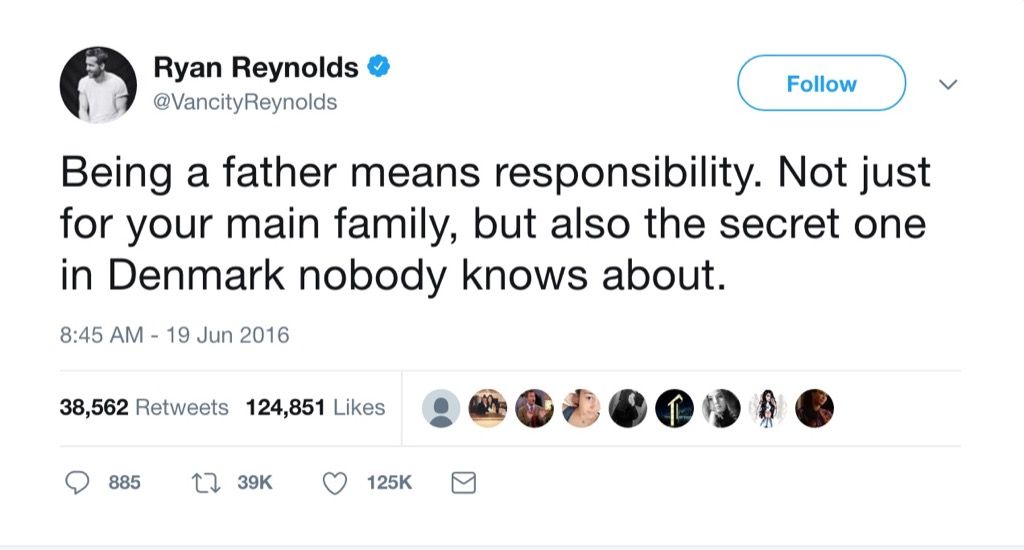 Nakakatawang tweet ni Ryan Reynolds na sikretong pamilya