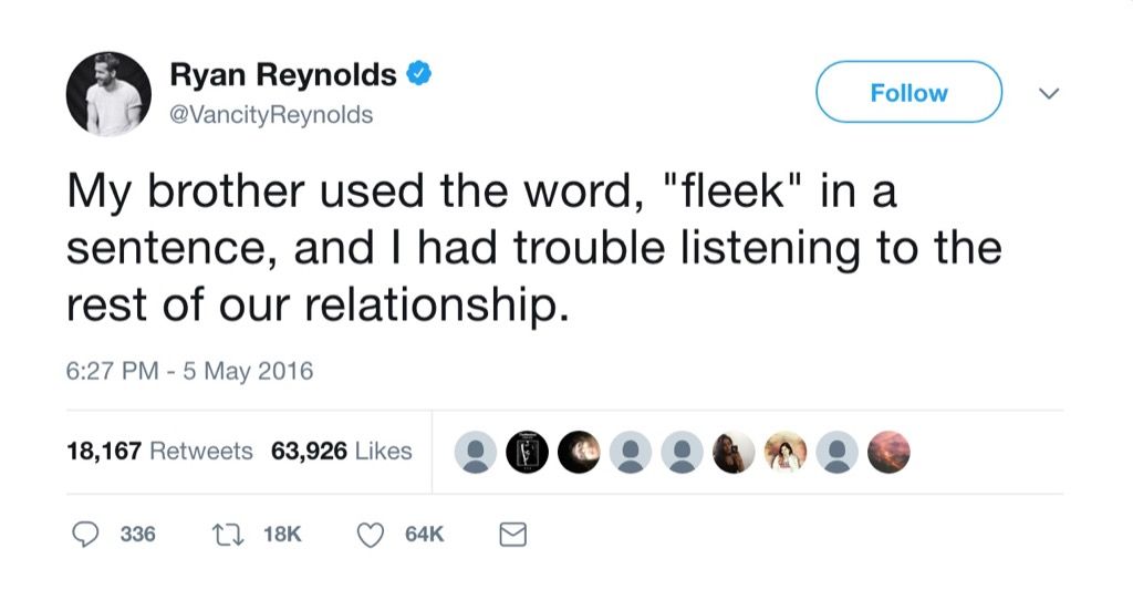 Ryan Reynolds vtipný tweet fleek