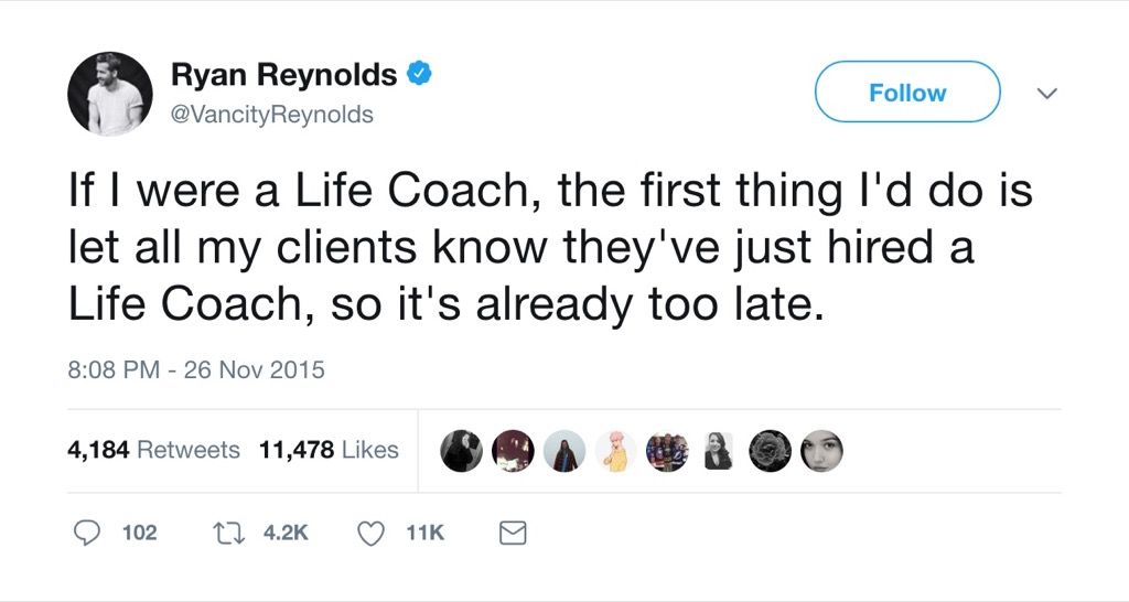 Ryan Reynolds vtipný tweet život trenér
