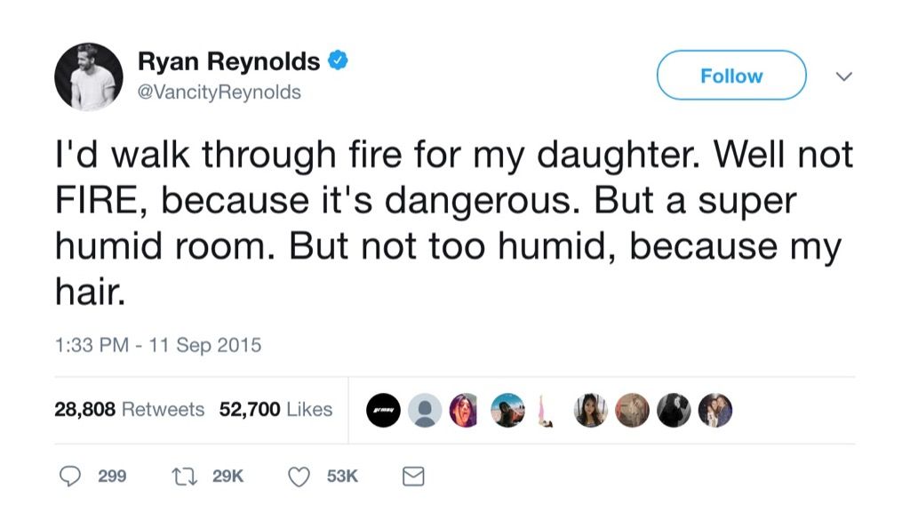 Ryan Reynolds vtipné tweet vlasy