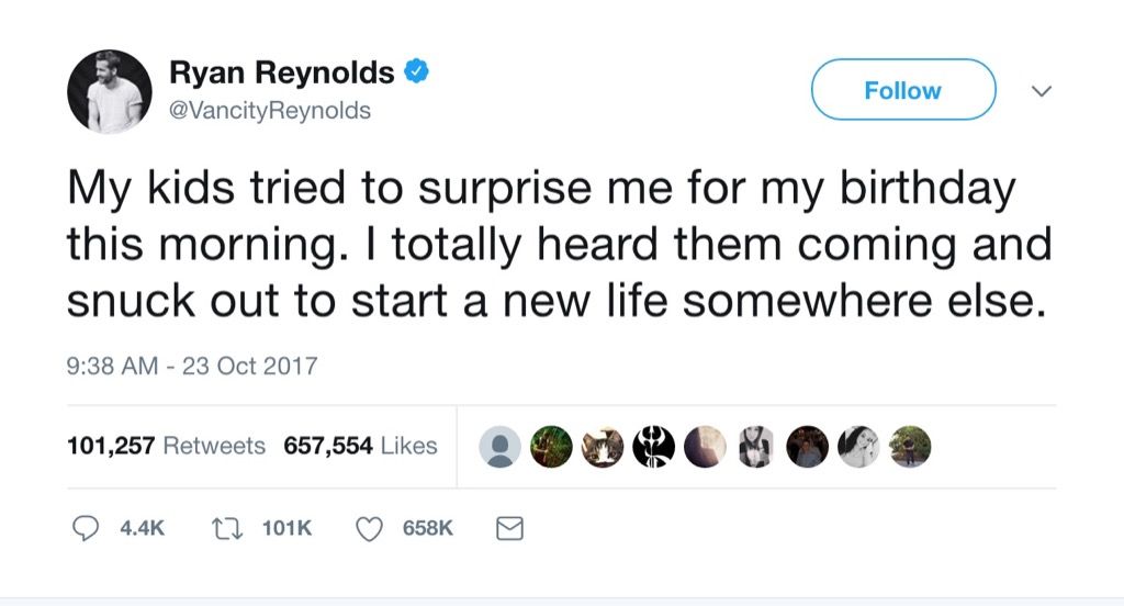 Ryan Reynolds Smiješno Tweet roditeljstvo