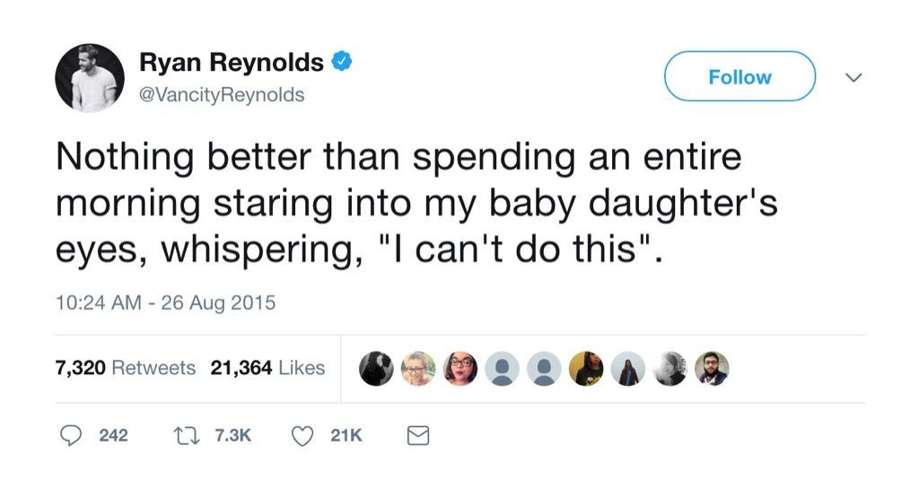 Ryan Reynolds drôle tweet parentalité