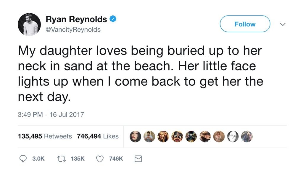 Ryan Reynolds 재미있는 트윗 딸