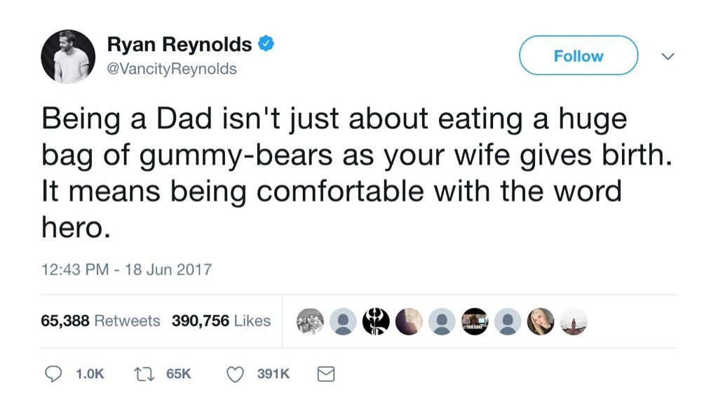 Ryan Reynolds morsom tweet fødsel