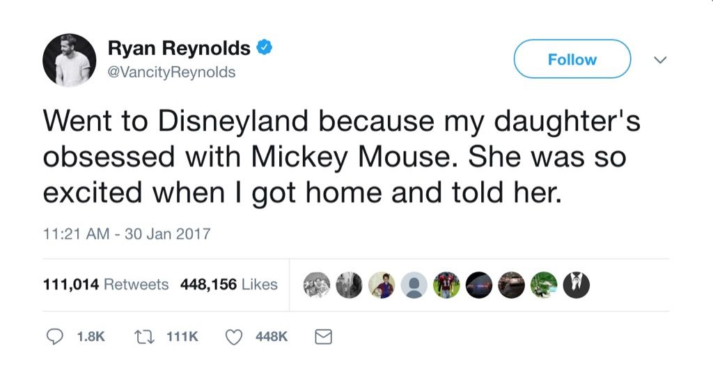 Ryan Reynolds vtipný tweet Disneyland