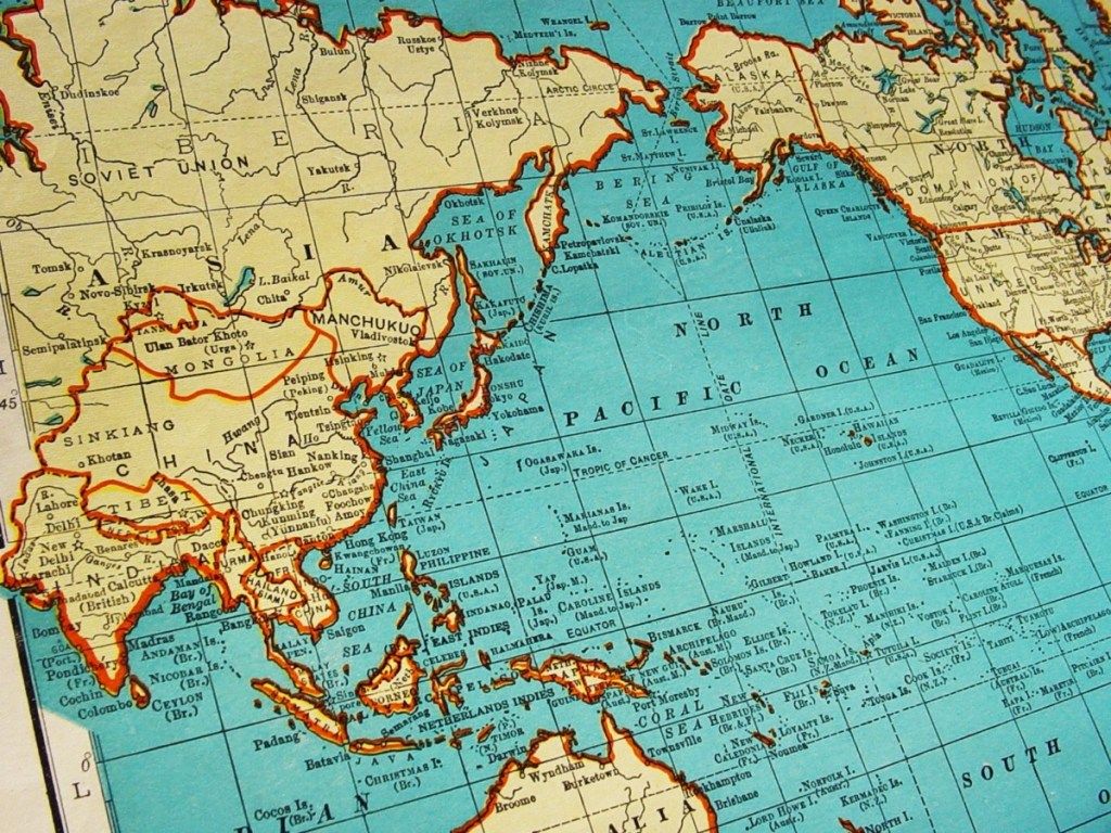 1942 एशिया का नक्शा और कोलियर से क्षेत्र