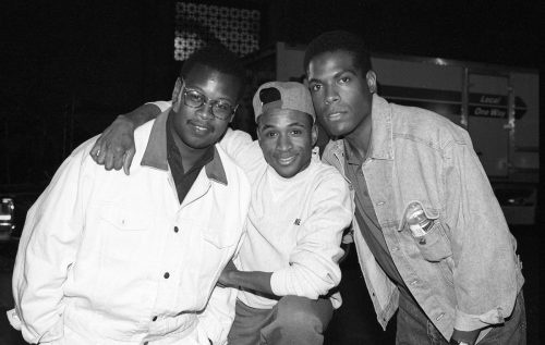   Andre Harrell, Tommy Davidson, at Joseph C. Phillips sa set ng"Strictly Business" in 1991