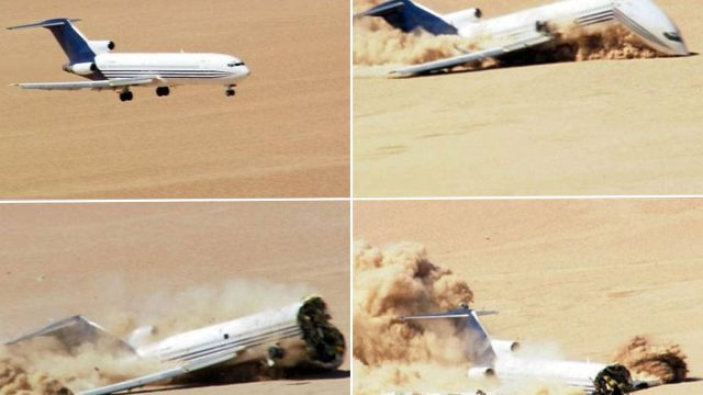El video muestra que un avión se estrella y se parte en dos en imágenes resurgidas de la prueba
