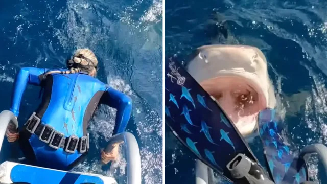 Video näitab, kuidas sukelduja põikleb napilt tiigerhai kõrvale just siis, kui ta kavatseb rannikult vette siseneda