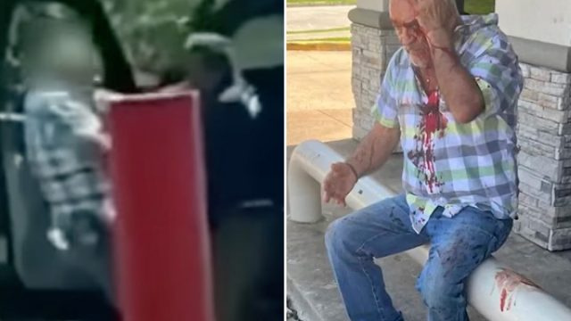 Video viser den texanske helten bestefar som tappert kjemper for å hjelpe til med å redde en kvinne fra å bli overfalt med våpen