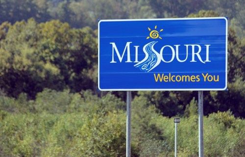 Willkommensschild des Staates Missouri, ikonische Staatsfotos