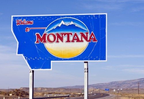 Montana State välkomstskylt, ikoniska statliga foton