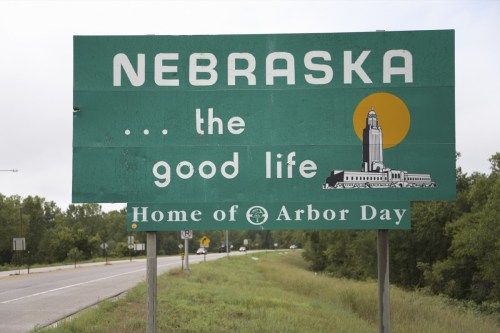 Willkommensschild des Staates Nebraska, ikonische Staatsfotos