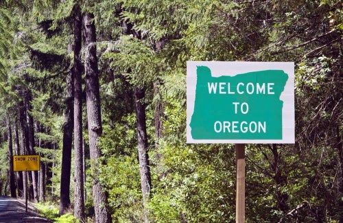 Oregon State välkomstskylt, ikoniska statliga foton