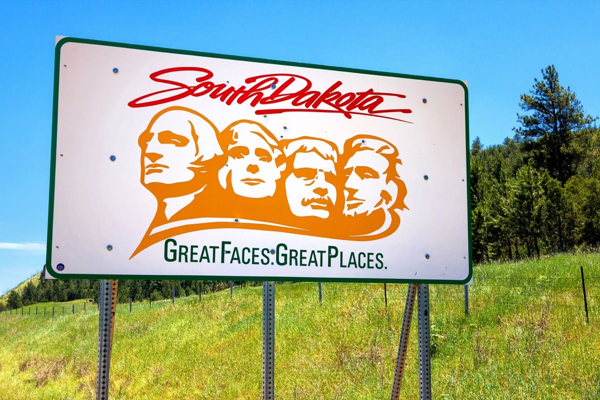 Uvítací cedule státu Jižní Dakota, ikonické státní fotografie