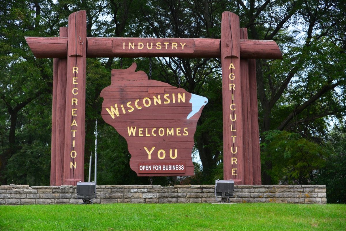 Cartel de bienvenida del estado de Wisconsin, fotos icónicas del estado