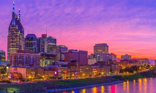 Foto di paesaggio urbano di Nashville, Tennessee al crepuscolo