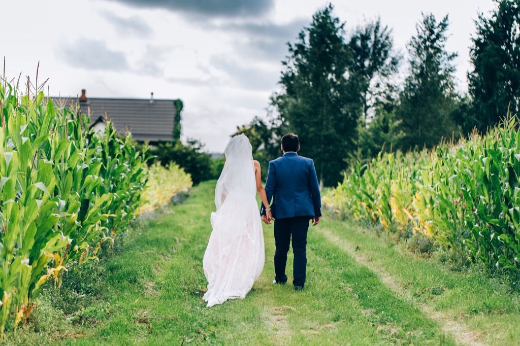la novia y el novio caminando por un campo de maíz Esta es la edad en la que la mayoría de las personas se casan en todos los estados de EE. UU.