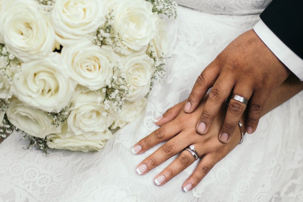 เจ้าสาวและเจ้าบ่าวสวมแหวนแต่งงานซึ่งเป็นช่วงอายุที่คนส่วนใหญ่แต่งงานกันในทุกรัฐของสหรัฐอเมริกา