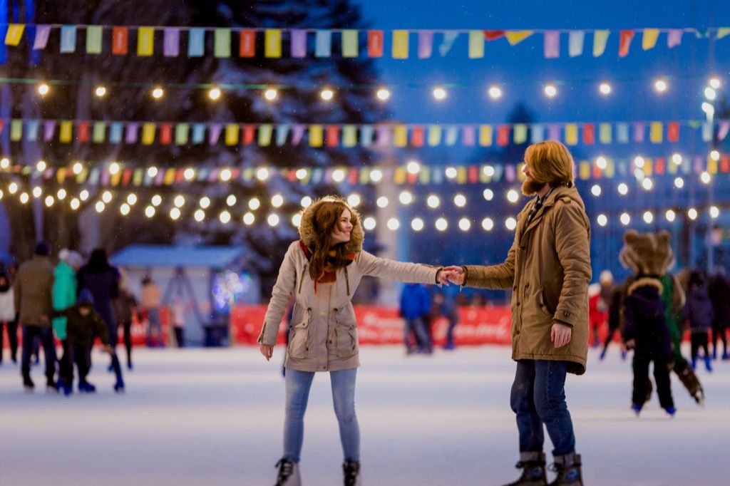 pareja, patinaje sobre hielo, cita, noche, ideas