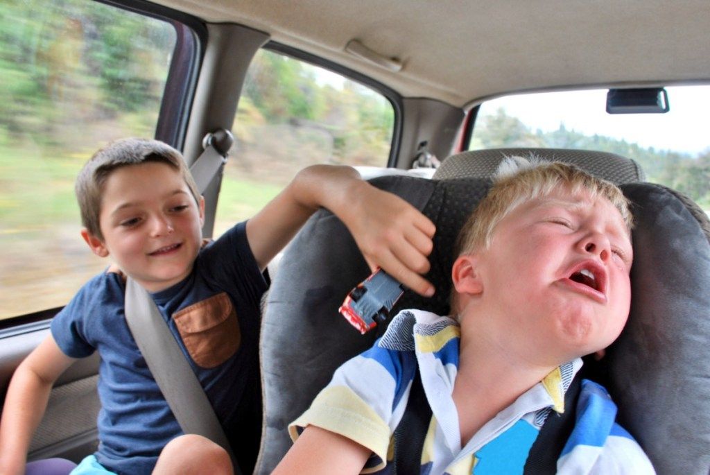 Nens lluitant durant un viatge per carretera pares dels anys 90