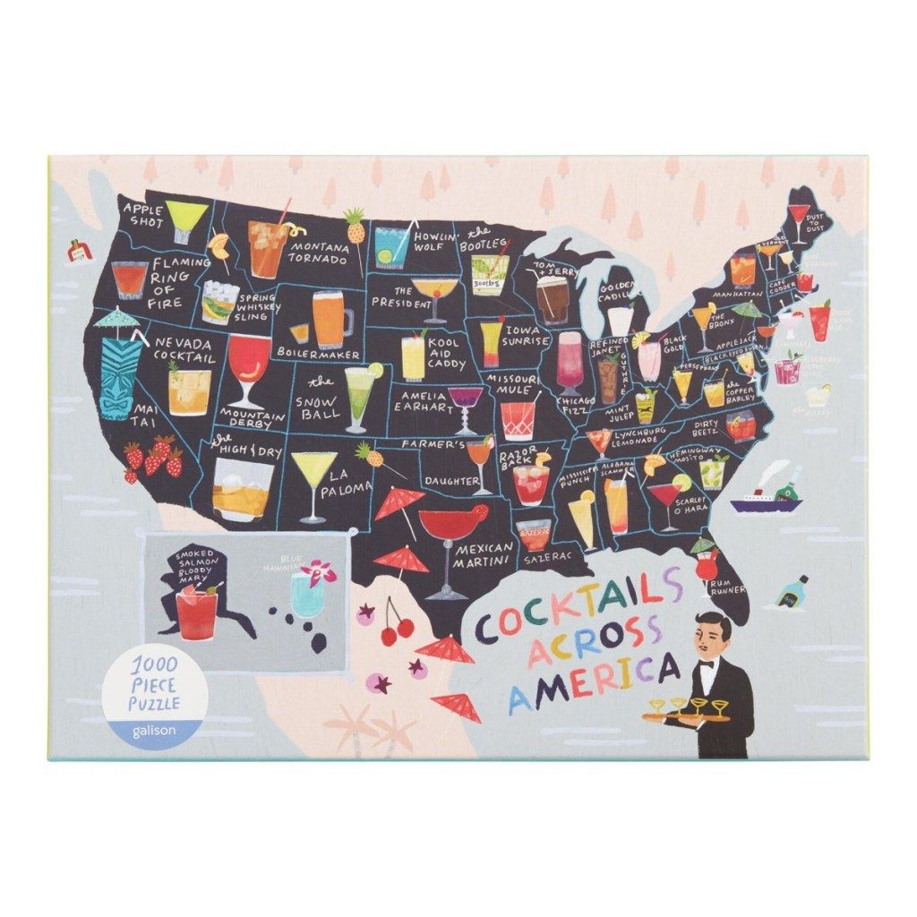 Carte des États-Unis avec des cocktails sur ce puzzle