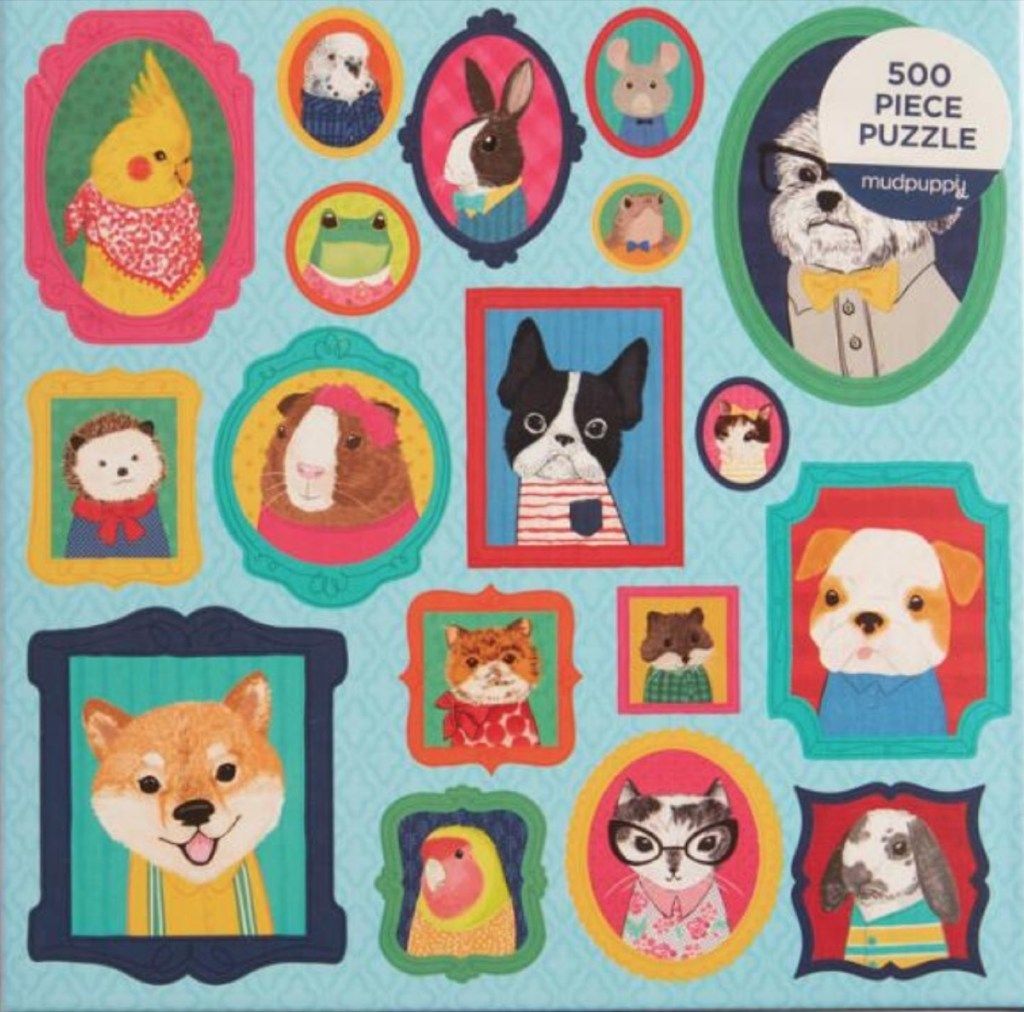 rompecabezas con retratos de mascotas enmarcados