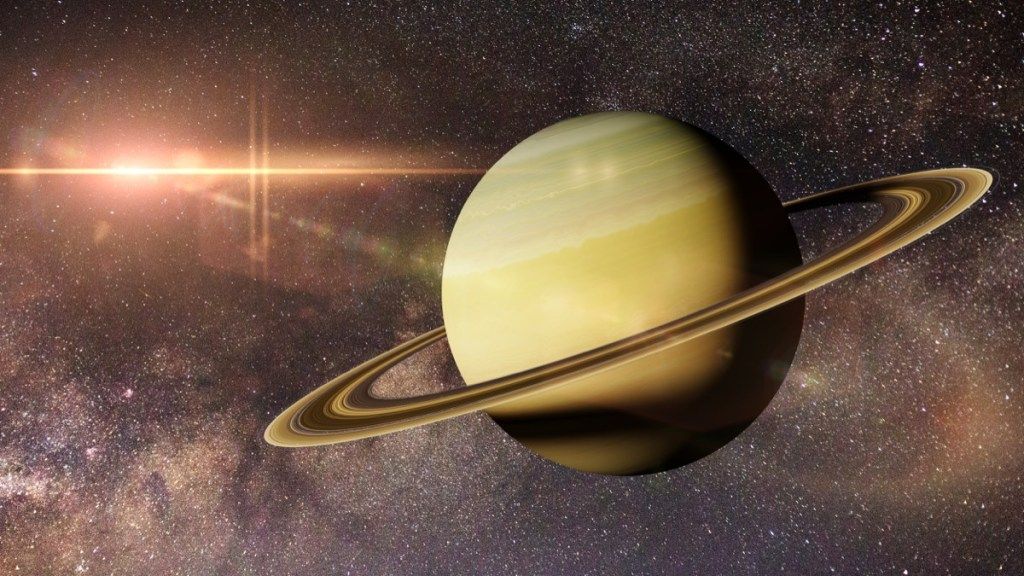 天の川銀河の前にある惑星土星（3Dイラスト、この画像の要素はNASAから提供されています）-イラスト